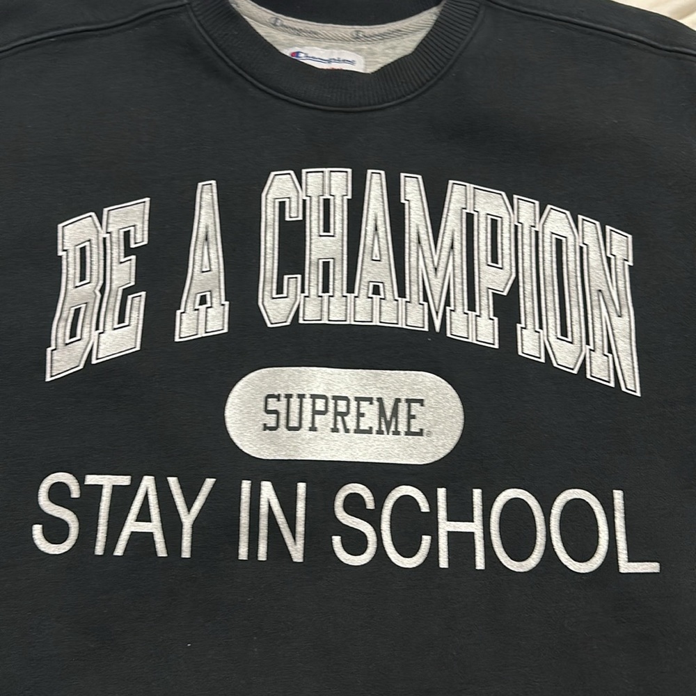 Supreme x Champion Stay In School Crewneck 'Black' - Picture 3 of 4